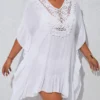 Patchwork White Plus Size Tassel Cover Up