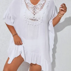 Patchwork White Plus Size Tassel Cover Up 9 Patchwork White Plus Size Tassel Cover Up -Rosewe Online Store 330150 P 16805050648774