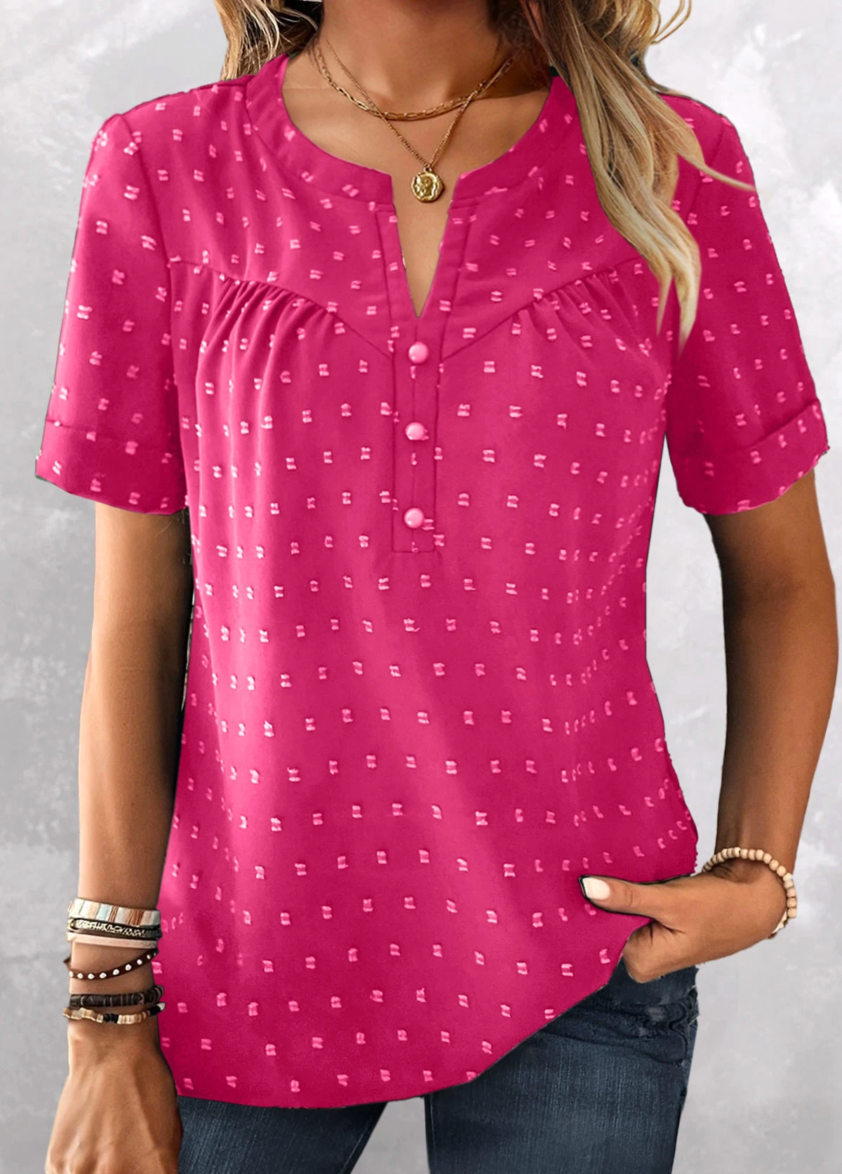 Plus Size Hot Pink Button Short Sleeve Blouse 1 Plus Size Hot Pink Button Short Sleeve Blouse