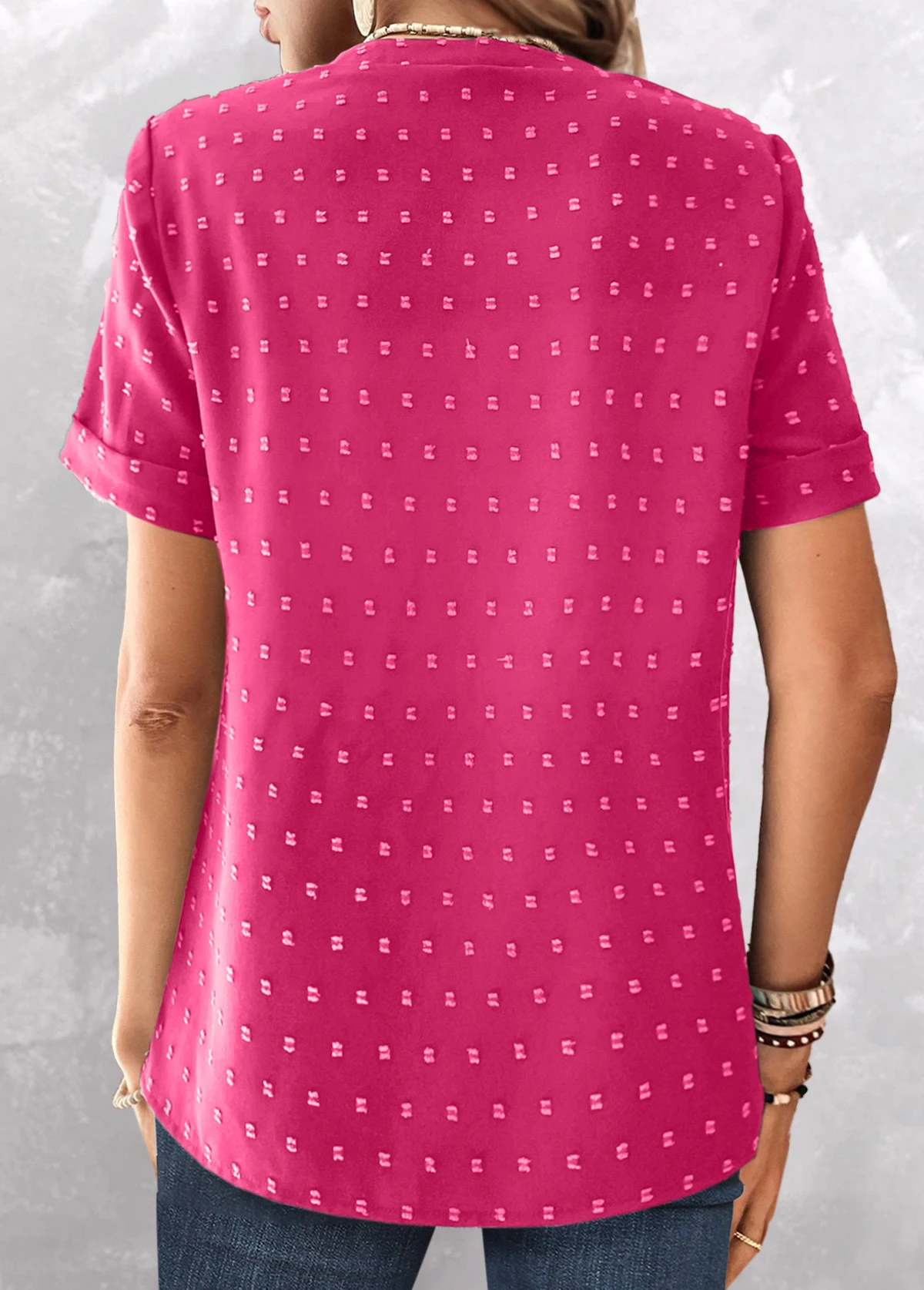 Plus Size Hot Pink Button Short Sleeve Blouse 2 Plus Size Hot Pink Button Short Sleeve Blouse - Image 2