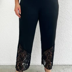Black Plus Size Lace Elastic Waist Pants
