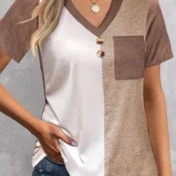 Plus Size Light Camel Pocket T Shirt