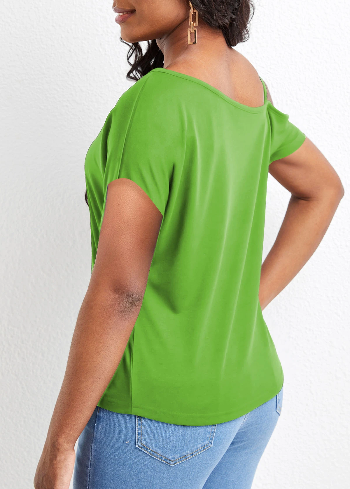 Asymmetrical Neck Twist Grass Green T Shirt 2 Asymmetrical Neck Twist Grass Green T Shirt - Image 2