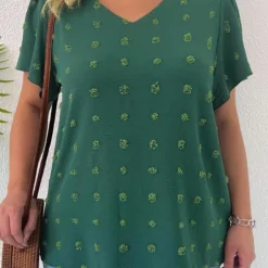 Green Plus Size Lightweight Short Sleeve Blouse
