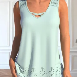 Burn Out Printing Lace Sage Green Tank Top