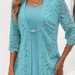 Square Neck Fake 2in1 Light Blue T Shirt 10 Square Neck Fake 2in1 Light Blue T Shirt -Rosewe Online Store 331872 P 16841472058873