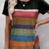 Plus Size Multi Color Patchwork Striped T Shirt