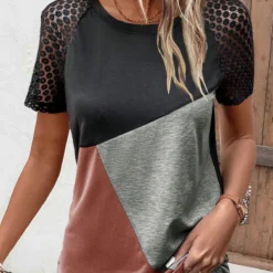 Black Round Neck Short Sleeve Lace T Shirt