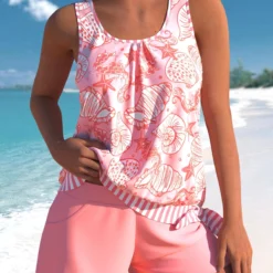 Plus Size Mid Waisted Light Pink Tankini Set