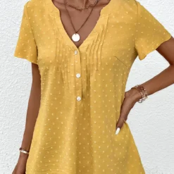 Plus Size Light Yellow Jacquard Short Sleeve Blouse 9 Plus Size Light Yellow Jacquard Short Sleeve Blouse -Rosewe Online Store 333042 P 16866398822403