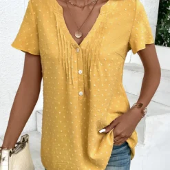 Plus Size Light Yellow Jacquard Short Sleeve Blouse 10 Plus Size Light Yellow Jacquard Short Sleeve Blouse -Rosewe Online Store 333042 P 16866398822844