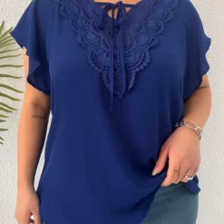 Dark Blue Plus Size Lace T Shirt