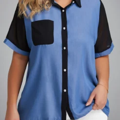 Denim Blue Plus Size Button T Shirt