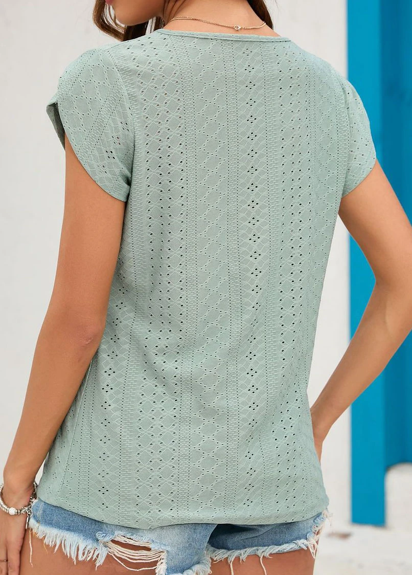 Short Sleeve Cut Out Sage Green T Shirt 2 Short Sleeve Cut Out Sage Green T Shirt - Image 2