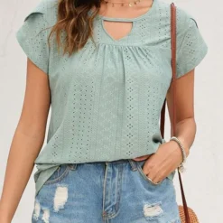 Short Sleeve Cut Out Sage Green T Shirt 9 Short Sleeve Cut Out Sage Green T Shirt -Rosewe Online Store 333559 P 1683708470643