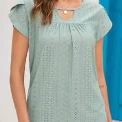 Short Sleeve Cut Out Sage Green T Shirt 7 Short Sleeve Cut Out Sage Green T Shirt -Rosewe Online Store 333559 P 1683708470955