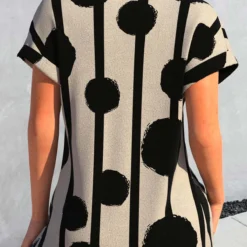 Round Neck Geometric Print Dark Camel T Shirt -Rosewe Online Store 334161 P 1684221894019