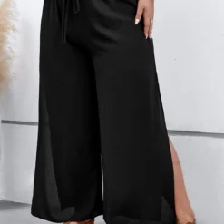 Black Plus Size Drawstring Elastic Waist Pants -Rosewe Online Store 334190 P 16895978744162