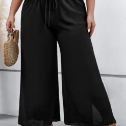Black Plus Size Drawstring Elastic Waist Pants
