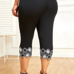 Black Plus Size Patchwork Skinny Elastic Waist Pants