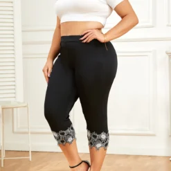 Black Plus Size Patchwork Skinny Elastic Waist Pants -Rosewe Online Store 334260 P 16880196908843