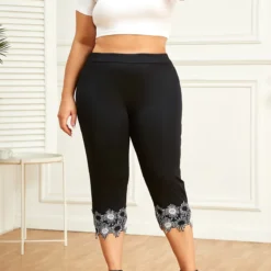 Black Plus Size Patchwork Skinny Elastic Waist Pants -Rosewe Online Store 334260 P 16880196909994