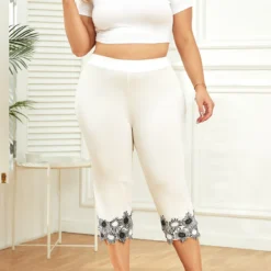 White Plus Size Patchwork Skinny Elastic Waist Pants -Rosewe Online Store 334263 P 16880197686194