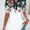 Floral Print Button Navy Shirt Collar Blouse