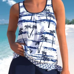 Plus Size Mid Waisted Navy Tankini Set