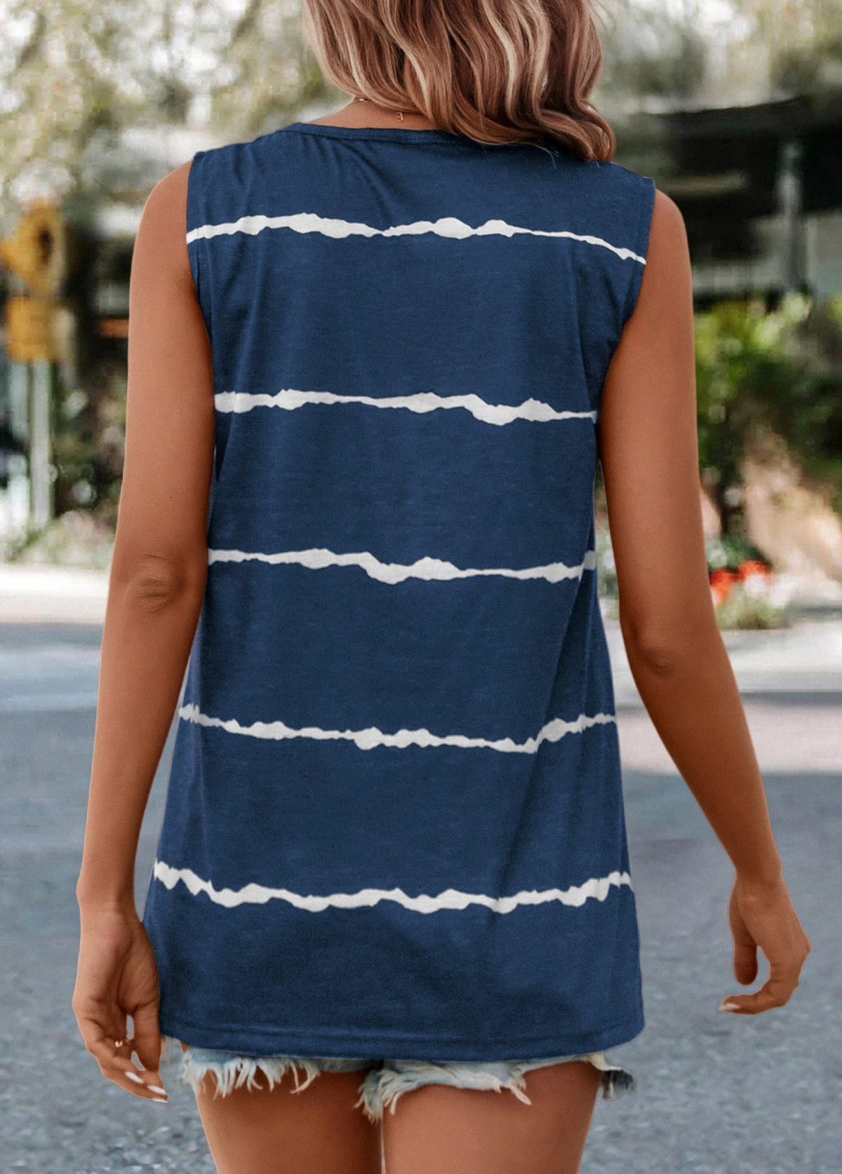 Striped V Neck Navy Tank Top 2 Striped V Neck Navy Tank Top - Image 2