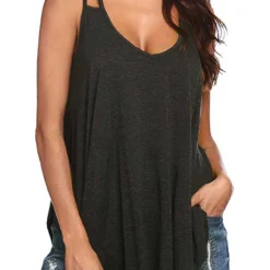 Scoop Neck Asymmetry Dark Grey Camisole Top