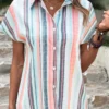 Plus Size Multi Color Button Striped Blouse