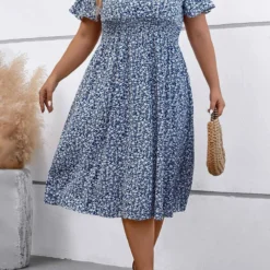 Dusty Blue Plus Size Smocked Dress
