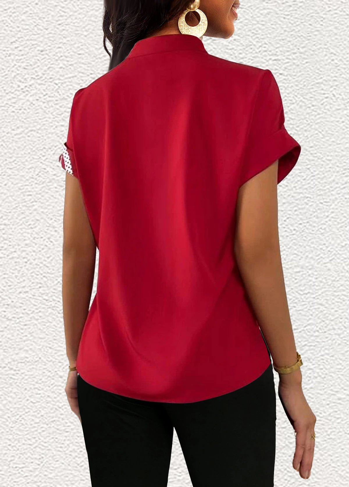 Floral Print Patchwork Red V Neck Blouse 2 Floral Print Patchwork Red V Neck Blouse - Image 2