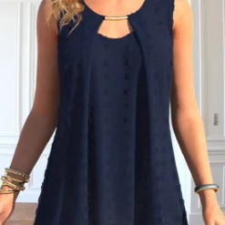 Cut Out Round Neck Navy Tank Top