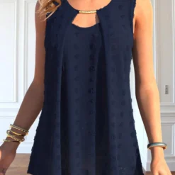Cut Out Round Neck Navy Tank Top -Rosewe Online Store 336202 P 1686558421582