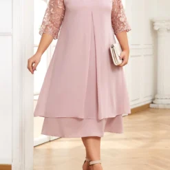 Light Pink Plus Size Embroidery A Line Dress