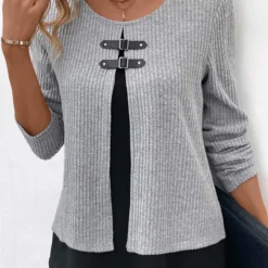 Round Neck Layered Light Grey Marl Blouse 8 Round Neck Layered Light Grey Marl Blouse -Rosewe Online Store 336517 P 16947410540202 1