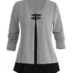 Round Neck Layered Light Grey Marl Blouse 10 Round Neck Layered Light Grey Marl Blouse -Rosewe Online Store 336517 P 16947410542634 1