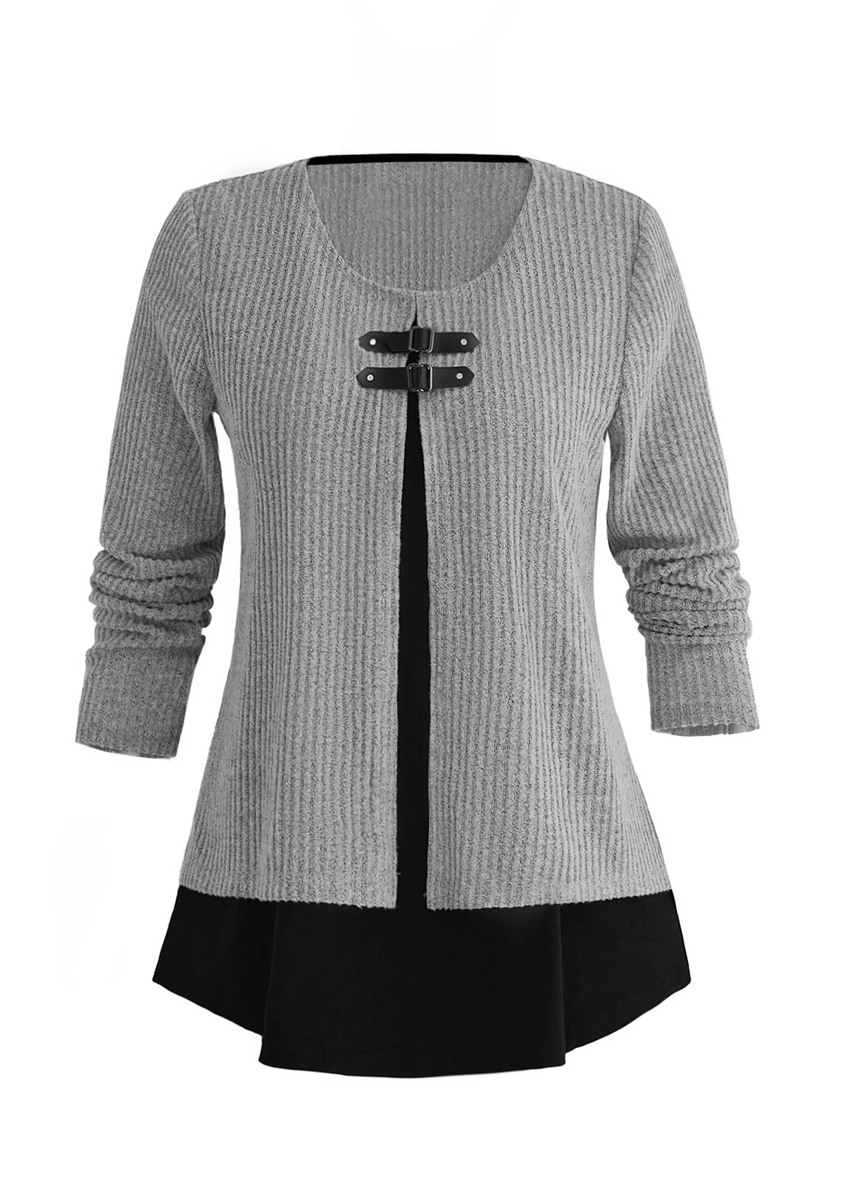 Round Neck Layered Light Grey Marl Blouse 5 Round Neck Layered Light Grey Marl Blouse - Image 5