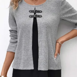 Round Neck Layered Light Grey Marl Blouse 9 Round Neck Layered Light Grey Marl Blouse -Rosewe Online Store 336517 P 16947410547683 1