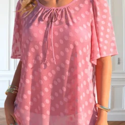 Peach Red Round Neck Layered T Shirt 5 Peach Red Round Neck Layered T Shirt -Rosewe Online Store 336929 P 1688459854955