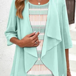 Plus Size Mint Green Fake 2in1 Blouse