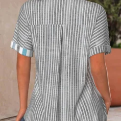 Striped Button Light Grey Shirt Collar Blouse -Rosewe Online Store 338023 P 1689330714591 1