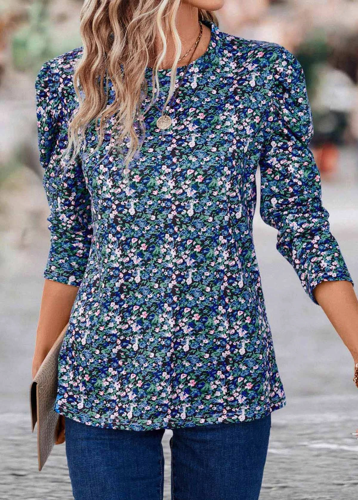 Ditsy Floral Print Ruched Multi Color T Shirt 4 Ditsy Floral Print Ruched Multi Color T Shirt - Image 4