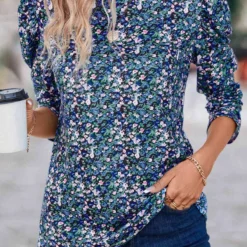 Ditsy Floral Print Ruched Multi Color T Shirt 8 Ditsy Floral Print Ruched Multi Color T Shirt -Rosewe Online Store 338169 P 16908679325580