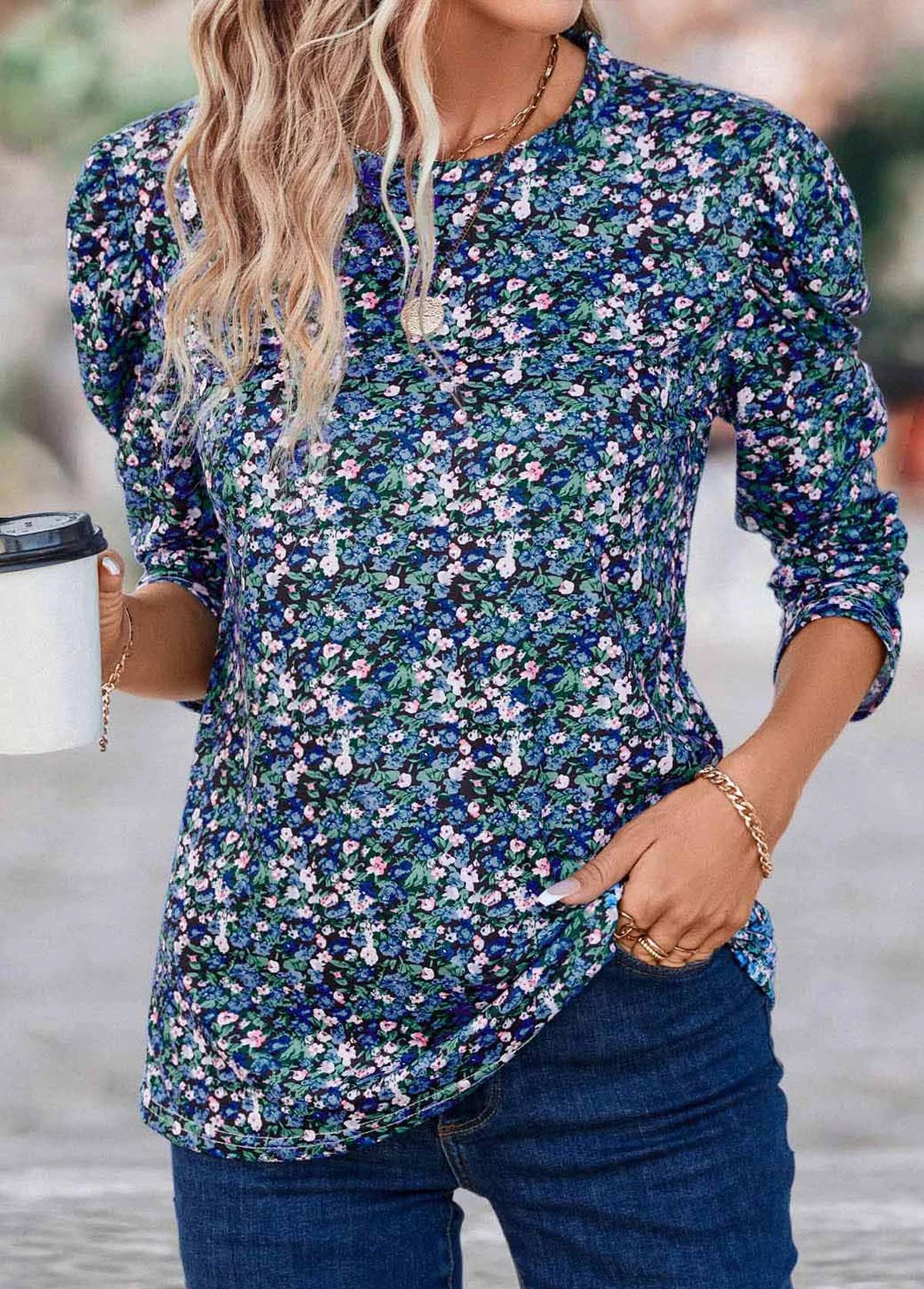 Ditsy Floral Print Ruched Multi Color T Shirt 3 Ditsy Floral Print Ruched Multi Color T Shirt - Image 3