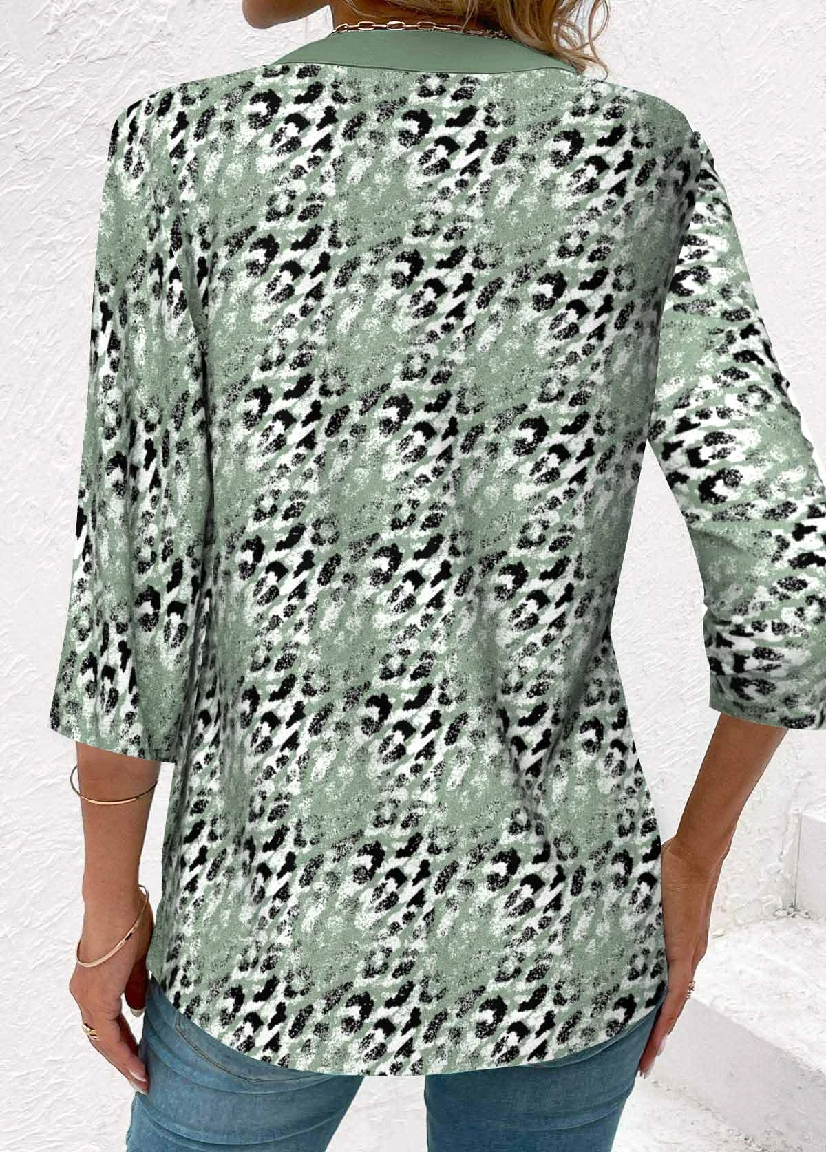 Leopard Fake 2in1 Sage Green T Shirt 2 Leopard Fake 2in1 Sage Green T Shirt - Image 2
