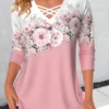 Floral Print Criss Cross Pink T Shirt