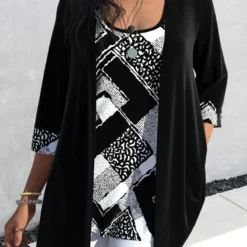 Plus Size Two Piece Tank Top And Cardigan